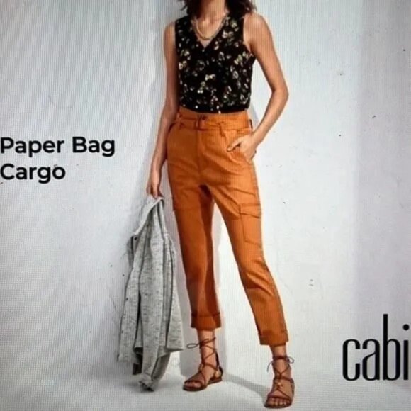 Cabi Paper Bag Cargo Pants - Camel Brown Style 6045 - Women's Size 6 - Picture 3 of 14